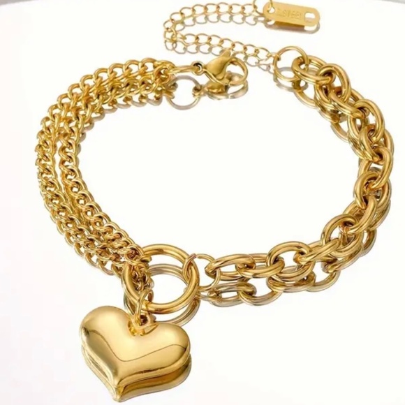 Gold Heart Pendant Chain Bracelet